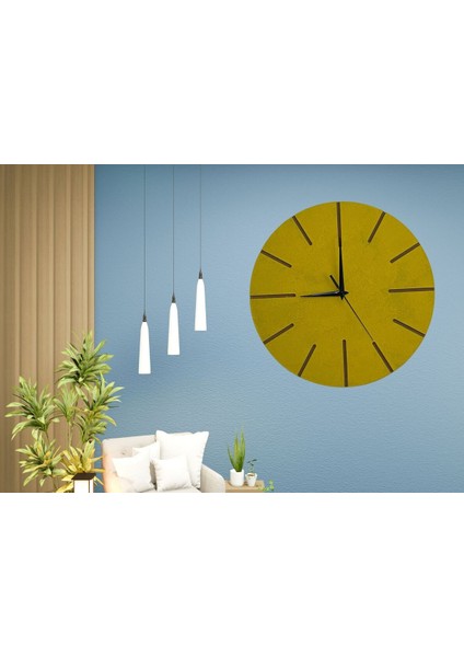 Ahşap Minimal Dekoratif Duvar Saati - 33x33 cm Hardal