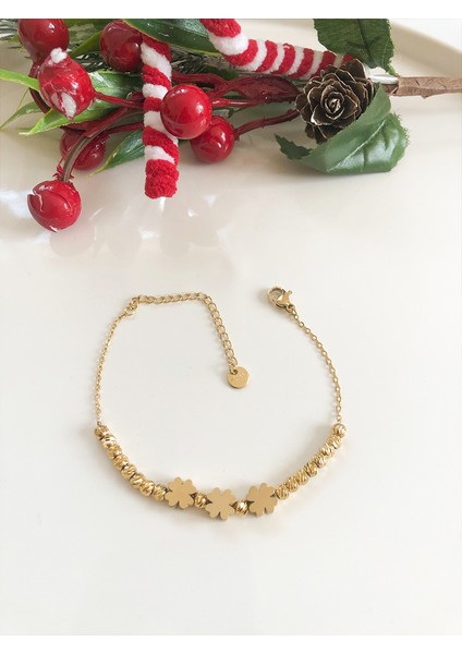 Yonca Detaylı Dorika Gold Paslanmaz Çelik Kadın Bileklik