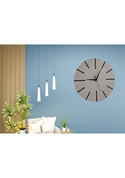 Ahşap Minimal Dekoratif Duvar Saati - 33x33 cm Gri