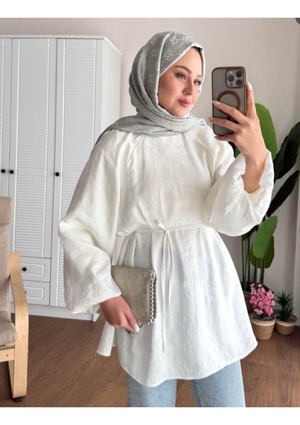 Balonkol Bel Bağlamalı Tesettür Gömlek