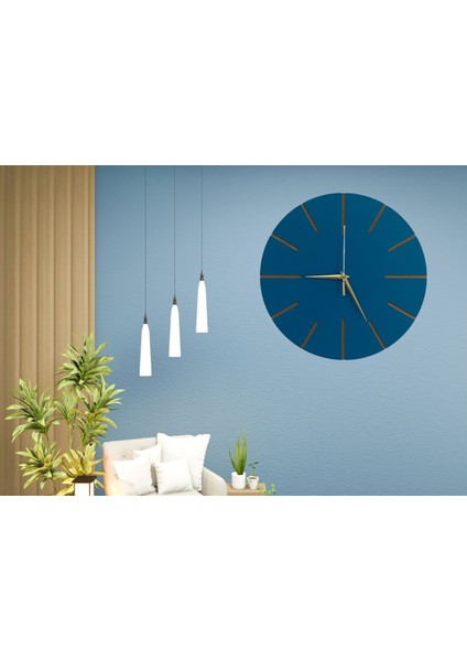 Ahşap Minimal Dekoratif Duvar Saati - 33x33 cm İndigo