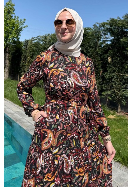 Şal Desenli Elbise Siyah modelleri