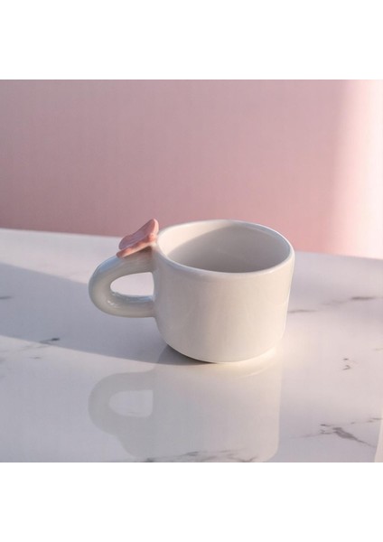 El Yapımı Seramik Kupa 3D Pembe Kelebek Figürlü Kupa 180 ml Mug