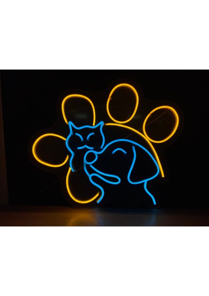 Neon LED Dekoratif Aydınlatma -Kedi Köpek, 45X35 Cm-