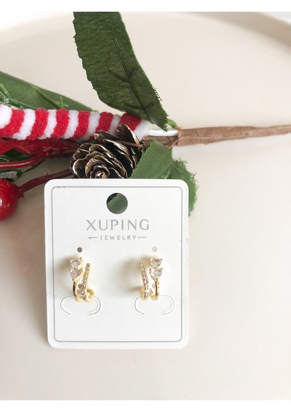 Zirkon Taşlı Gold Zarif Bijuteri Küpe