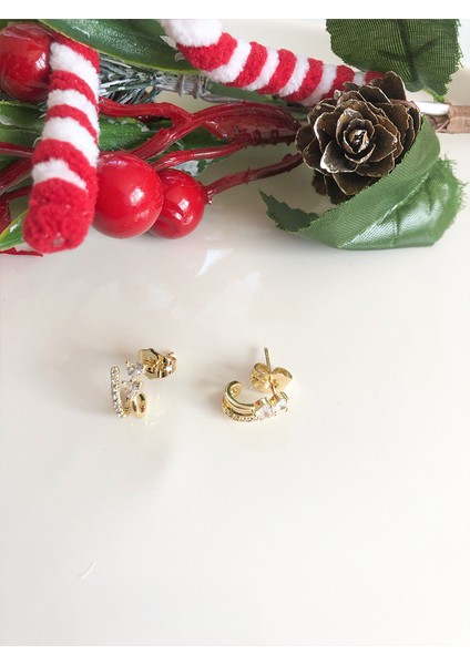 Zirkon Taşlı Gold Zarif Bijuteri Küpe modelleri