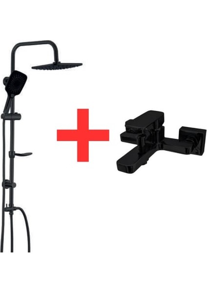 Drop Ikili Duş Seti Takımı (Duş Sistemi+Banyo Bataryası) Mat Siyah
