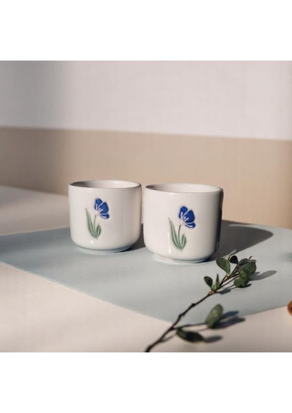 El Yapımı Seramik Double Türk Kahvesi ve Espresso Fincanı, Çiçek Desenli 2 Adet Fincan, 110 ml Kupa