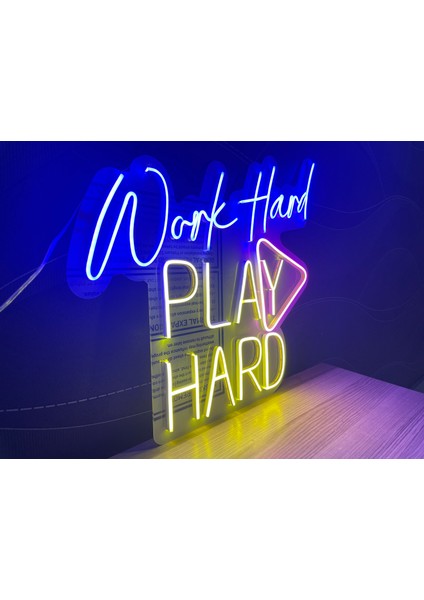 Neon LED Dekoratif Aydınlatma -Work Hard Play Hard, 50X50CM- modelleri