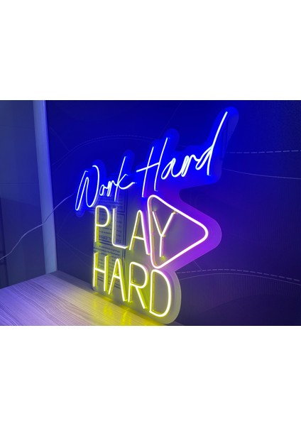 Neon LED Dekoratif Aydınlatma -Work Hard Play Hard, 50X50CM- fırsatları