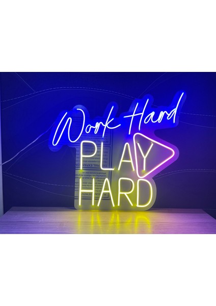 Neon LED Dekoratif Aydınlatma -Work Hard Play Hard, 50X50CM- indirimleri