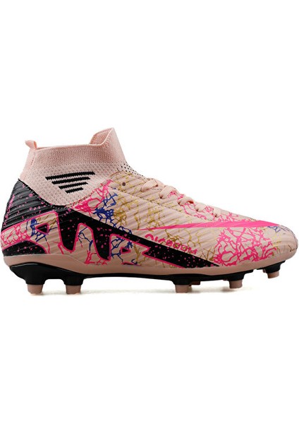 erkek çim zemin kramponu mkrp-somon-sıyah-desenlı pembe