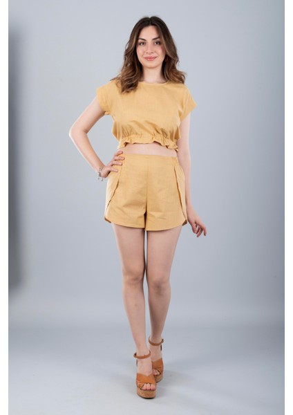 Pamuklu Bağlamalı Crop Hardal