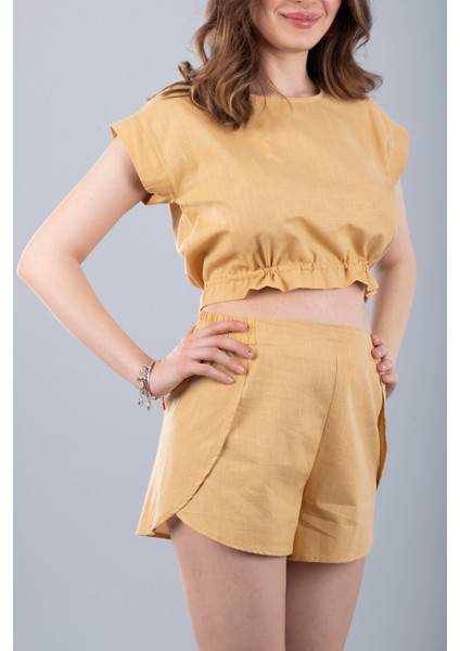 Pamuklu Bağlamalı Crop Hardal fırsatları