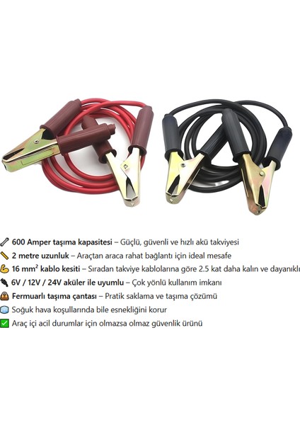 2 Metre 16MM² Kalınlık 6V/12/24V 600 Amper Akü Takviye Kablosu Araç Araba Oto Akümülatör Sarj Şarj fiyatları