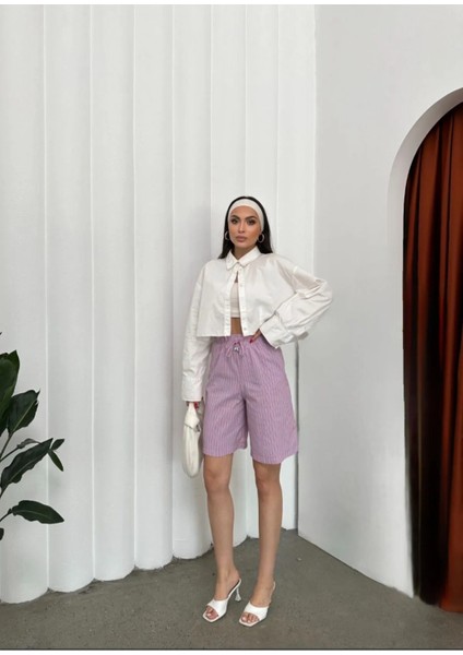 Mavi Çizgili Desen Şort fiyatları