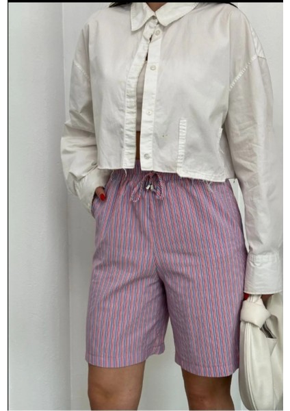 Mavi Çizgili Desen Şort modelleri