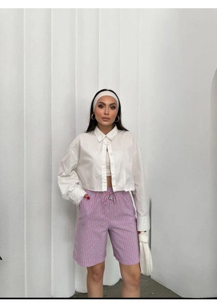 Mavi Çizgili Desen Şort fırsatları