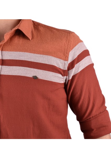 BRG-13028 Slimfit Çizgili Gömlek /kiremit/l indirimleri