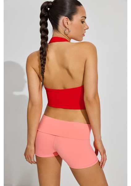 Kırmızı Halter Yaka Boyun Askılı Crop Top MG2456 modelleri