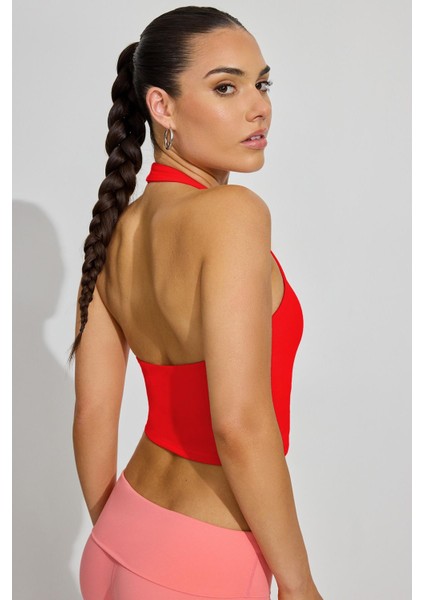 Kırmızı Halter Yaka Boyun Askılı Crop Top MG2456 fırsatları