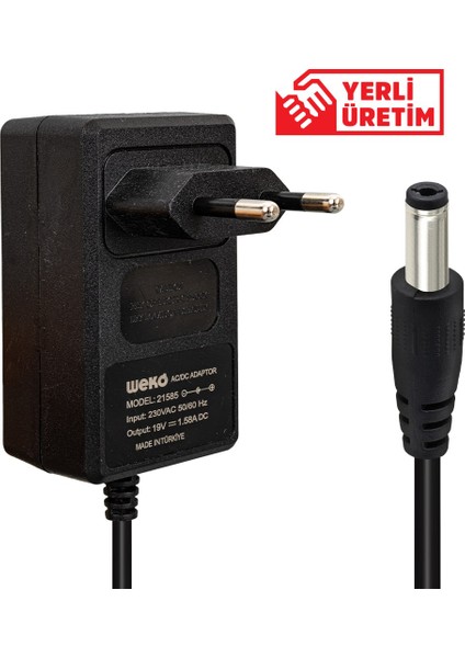 19 Volt - 1.58 Amper 5.5*1.7 Uçlu Yerli Üretim Priz Tipi Notebook Adaptör (5024)