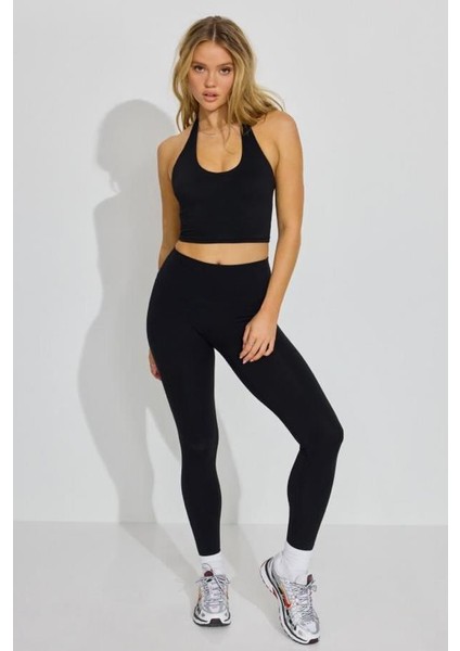 Siyah Halter Yaka Boyun Askılı Crop Top MG2456