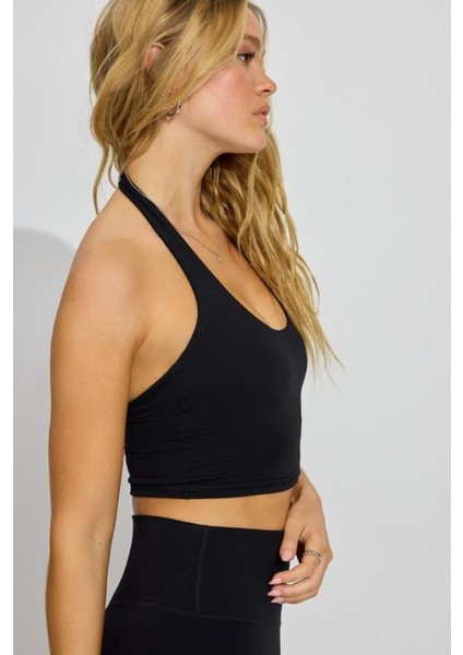 Siyah Halter Yaka Boyun Askılı Crop Top MG2456