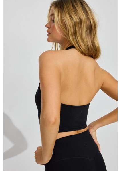 Siyah Halter Yaka Boyun Askılı Crop Top MG2456