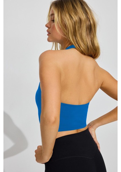 Mavi Halter Yaka Boyun Askılı Crop Top MG2456
