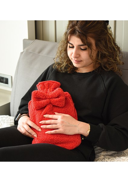 Harika Peluş Yumuşak Peluş Su Torbası Kılıfı Kurdele Detaylı, Sıcak Tutan Tasarım