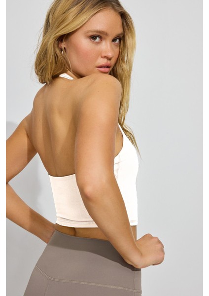 Beyaz Halter Yaka Boyun Askılı Crop Top MG2456 fiyatları