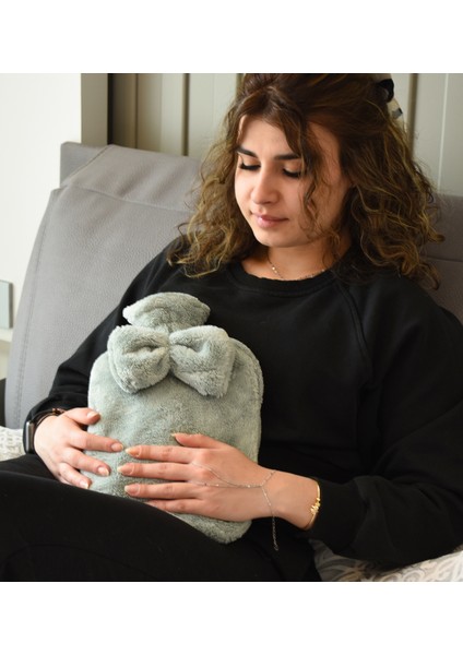 Harika Peluş Yumuşak Peluş Su Torbası Kılıfı Kurdele Detaylı, Sıcak Tutan Tasarım
