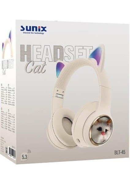 Wireless 5.3 Stereo Kedili Kulak Üstü Bluetooth Kulaklık Beyaz Blt-45