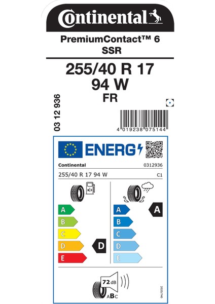 255/40 R17 94W Fr Ssr Pc6 Oto Yaz Lastiği (Üretim Yılı:2024)