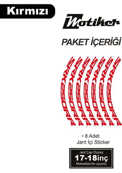 Rks (Qj Motor) Srk 250RR Motosiklet Jant Içi Sticker Etiket Modeli Kırmızı modelleri