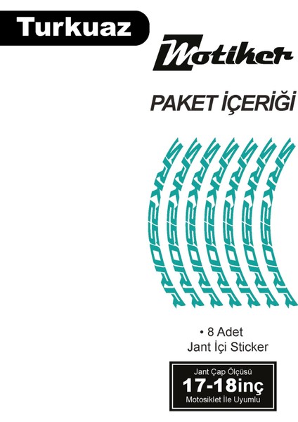 Rks (Qj Motor) Srk 250RR Motosiklet Jant Içi Sticker Etiket Modeli Turkuaz modelleri