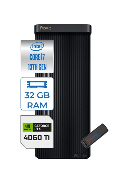 Proart PD500TE Intel Core I7-13700 32GB 4tb SSD Nvidia RTX4060TI/16GB Windows 11 Pro Masaüstü Bilgisayar 713700173XP12 + Zettausbbellek