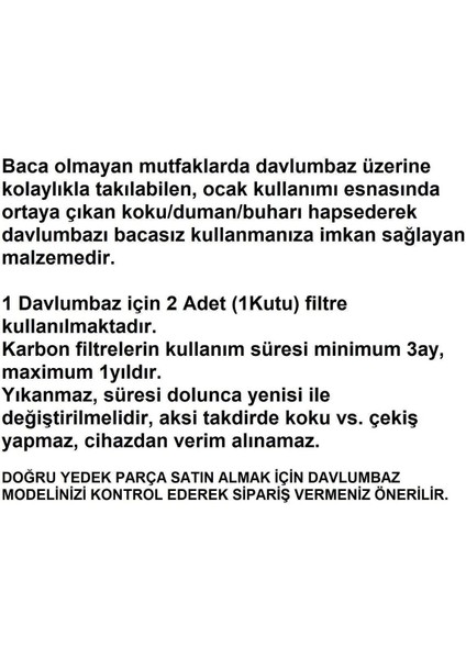 Fco 70 Oa Davlumbaz Karbon Filtre 2li 1takım Bacasız Aspiratör Filtresi 112.0016.755