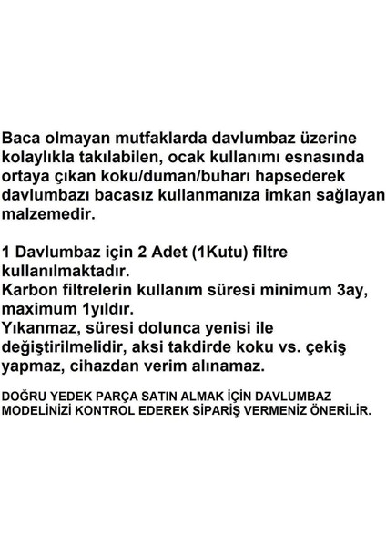 Ala 527 W (9211331300) Davlumbaz Karbon Filtre 2li 1takım Bacasız Aspiratör Kömür Filtresi