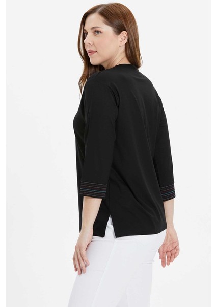 Büyük Beden V Yaka Geniş Renkli Ribanalı Penye Bluz fırsatları