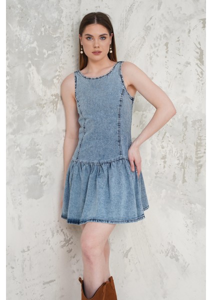 Fırfırlı Denim Kısa Elbise fırsatları