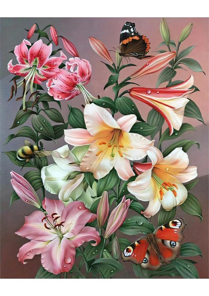 Kelebekler ve Çiçekler(Butterflies And Flowers )30X40CM Pixart Sanat Elmas Mozaik Tablo Diamond Türkiye