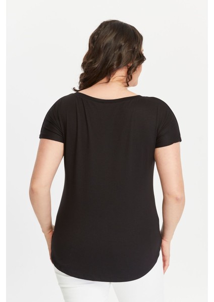 Büyük Beden Dragonfly Baskılı Geniş V Yaka Kısa Kol Oval Yırtmaç Bluz fiyatları