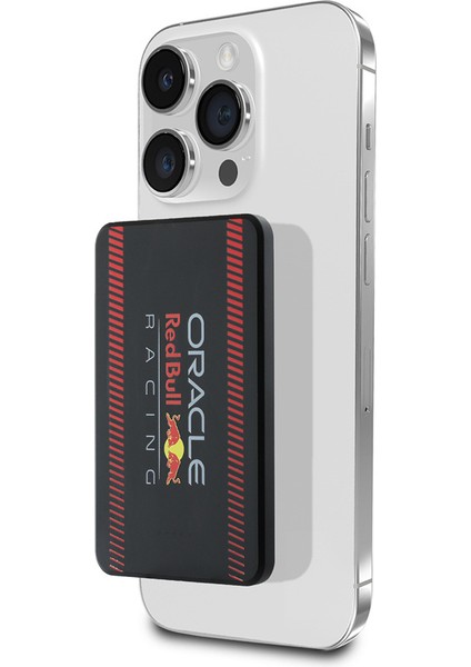 Redbull Lisanslı M-Safe Özellikli Powerbank Dijital LED Göstergeli Kırmızı Şeritli 5000MAH 15W Siyah