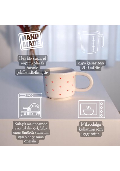 El Yapımı Seramik Kupa – Kırmızı Kalpli Bardak – indirimleri