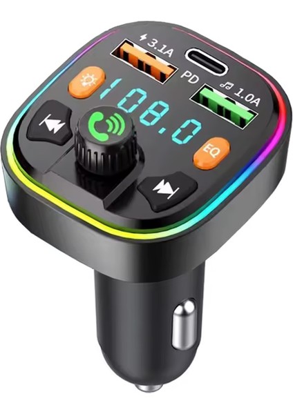 Bluetooth Araç Kiti Araç Fm Transmitter Şarj USB Typec Mp3 Pd Flash Için Uygun Çakmaklık Giriş