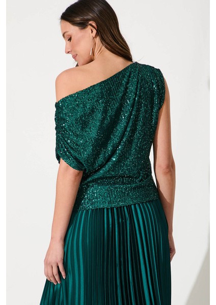 Kadın Yeşil Damla Omuz Payet Bluz modelleri