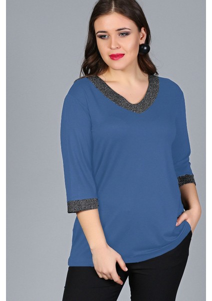 Büyük Beden Yaka Kolucu Sim Bluz