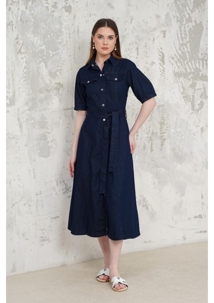 Kemerli Denim Elbise